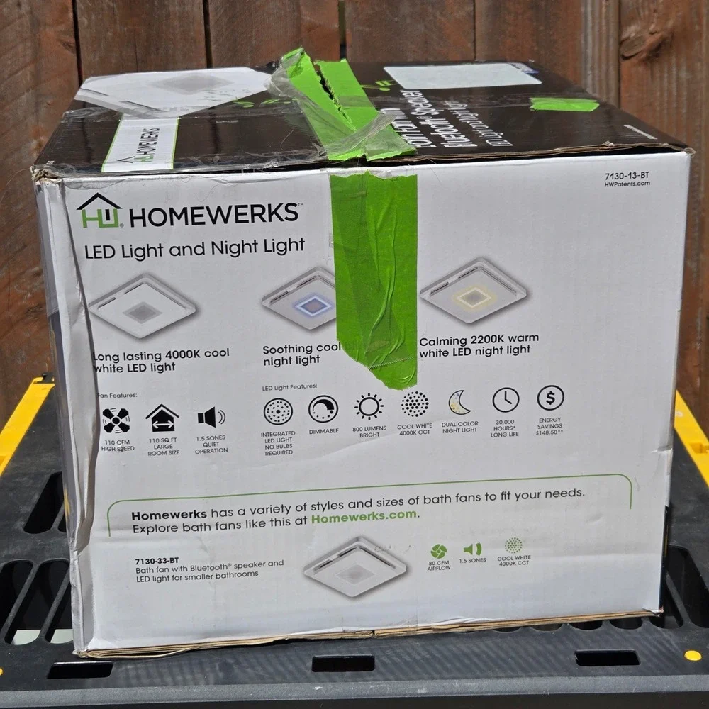 HOMEWERKS® 7130-13-BT Bath Fan with Bluetooth Speaker LED Light 110 cfm Tested